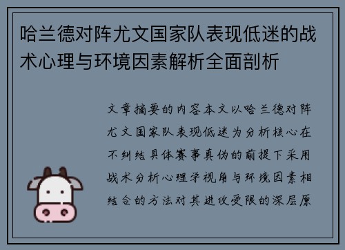 哈兰德对阵尤文国家队表现低迷的战术心理与环境因素解析全面剖析